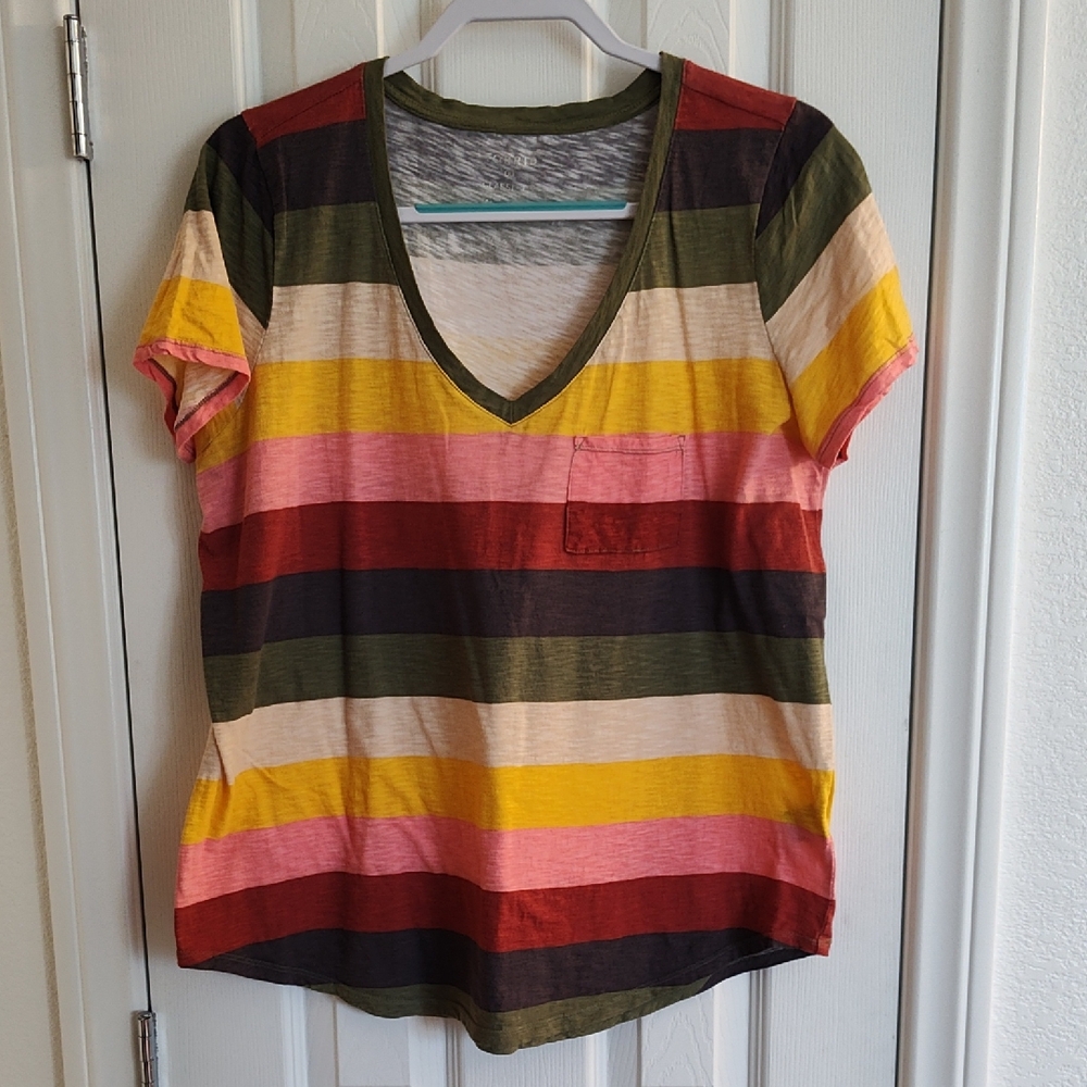 Torrid Multicolor Striped V-Neck Tee Size 00